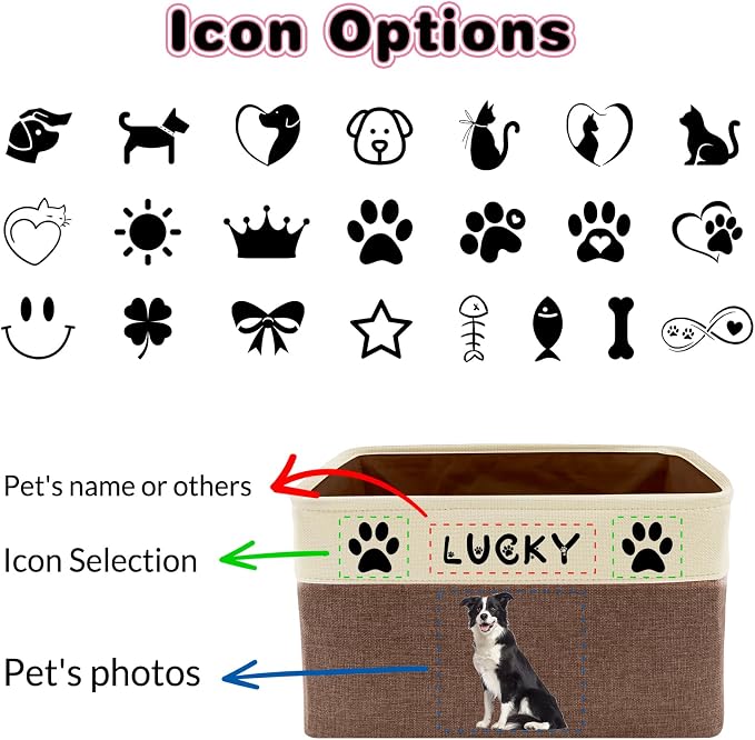 Personalized Dog Toy Storage Basket Custom Pet Storage Bins with Name Photo Collapsible Organizer Box Customized Baby Basket Container for Dolls Toys Coats Clothing Purple