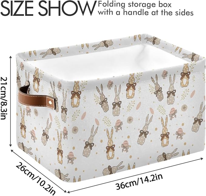 Happy Easter Day Eggs Bunny Storage Basket Fabric Laundry Baskets Easter Rabbit Peeps Spring Flowers Storage Boxes Organizer Bag for Baby Cloth Toy Book Storage Cubes Shelf Closet Bins 16×12×8 Inches