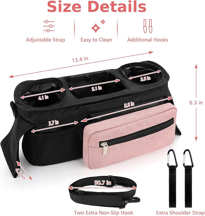 Accmor Universal Stroller Organizer with Insulated Cup Holder Detachable Phone Bag and Shoulder Strap,Stroller Bag Caddy Organizer for Uppababy, Baby Jogger, Britax Strollers