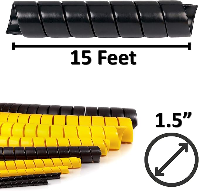 Electriduct 1.5 Inch Heavy Duty Spiral Wrap HDPE Flexible Plastic Cable Sleeve Hose Protector 15 Feet - Black