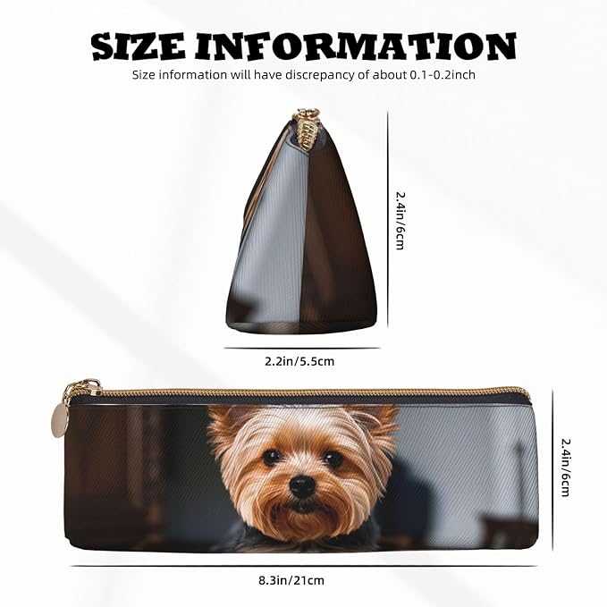 Leather Pen Case with Zipper - Aesthetic Pen Holder Cute Pet Yorkie Pencil Case for Women & Men - Handcrafted Pencil Bag Multi-Functional Travel Cosmetic Case for Work Office Tool Pouch