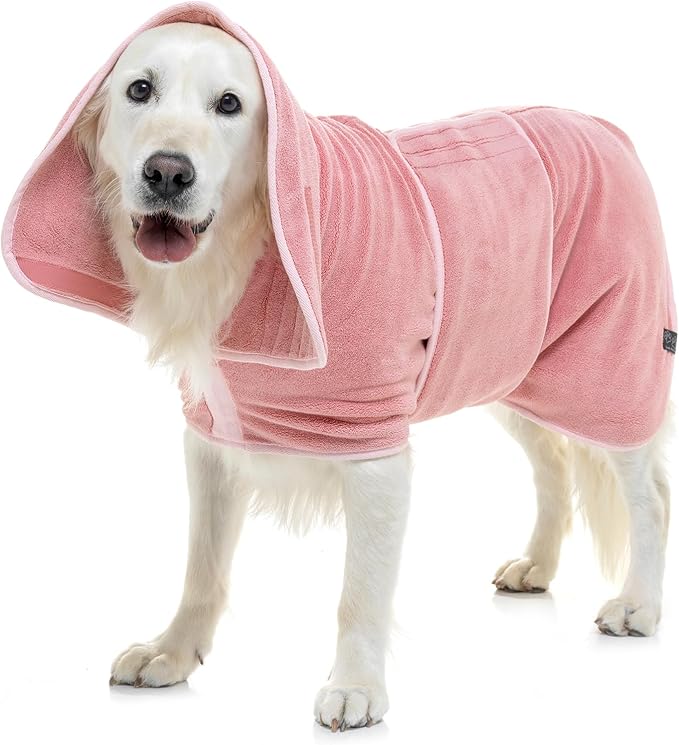 Lucky Pooch® Dog Robe - Luxurious Dog Bathrobe - Ultra Absorbent Dries Your Dogs in Minutes! Double-Layer, Super Soft Towel and Bath Robe All in One (XXXL, Dusty Pink)