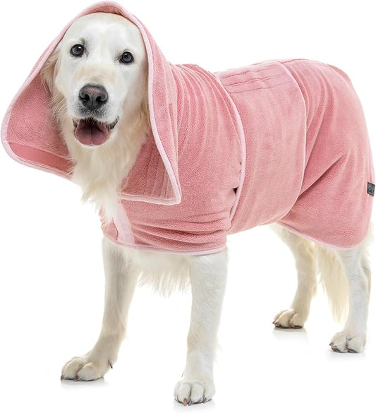 Lucky Pooch® Dog Robe - Luxurious Dog Bathrobe - Ultra Absorbent Dries Your Dogs in Minutes! Double-Layer, Super Soft Towel and Bath Robe All in One (L, Dusty Pink)