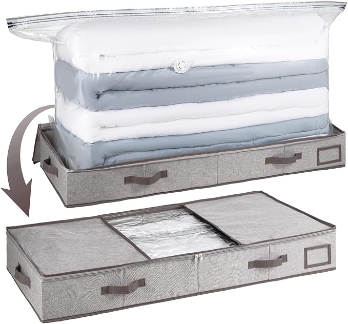 TAILI Under Bed Vacuum Storage Bags for Comforters and Blankets, Save 80% Space, Large Capacity Foldable Cationic Storage Box for Quilts Pillow Blankets Linen, 41" x 17.7" x 6", Jumbo Vacuum Seal