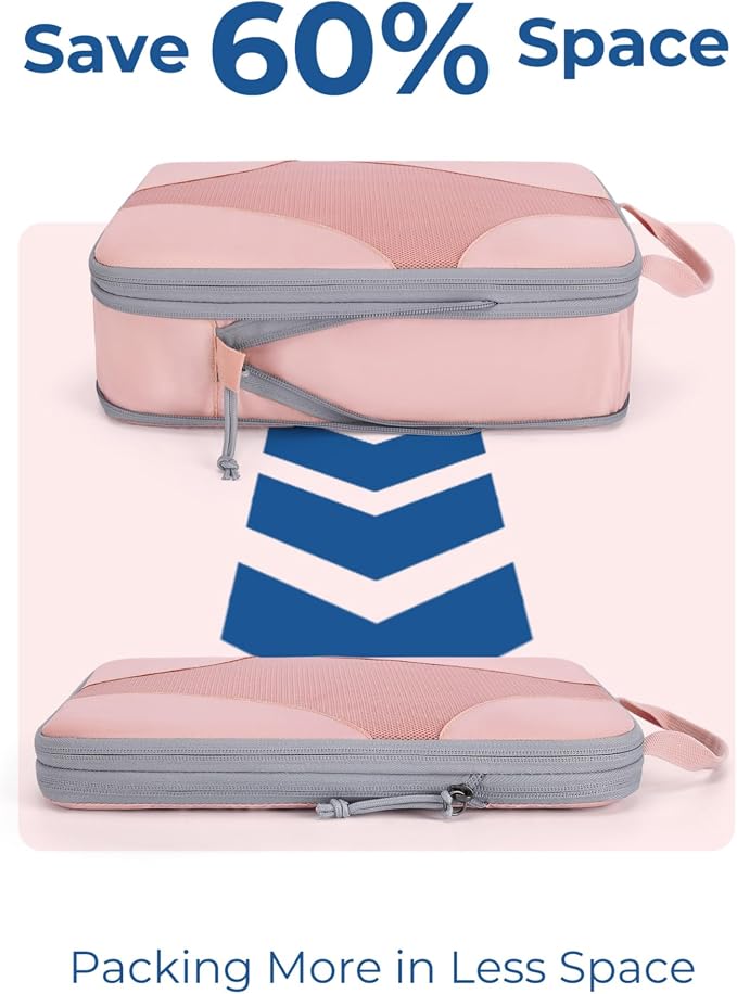 Bagsmart Compression Packing Cubes, Travel Bag Cruise Ship Essentials | Lightweight, Compressible Suitcase Organizer Set fit Standard Carry-On & Checked Luggage, 6 Set, 14 Set Washable Packing Bags