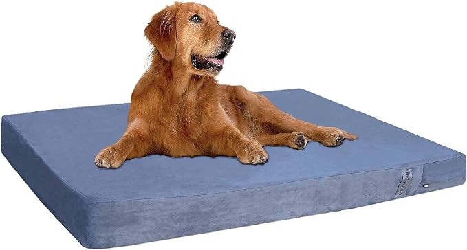 Dogbed4less Orthopedic Gel Memory Foam Pet Dog Bed, Waterproof Liner with External Microsuede Cover and Bonus Antislip Cover (Microsuede Gray, 55"X47"X4" Inches)