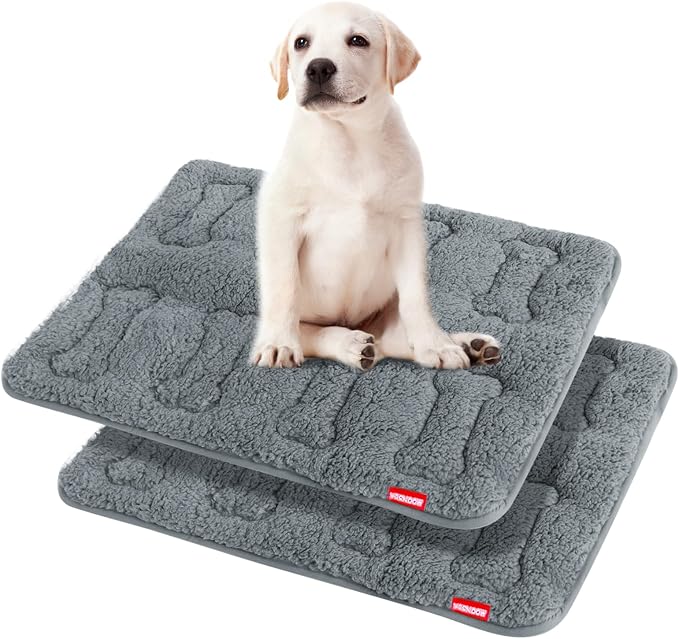 Dog Bed Crate Mat(30" X 19") 2 Pack, Soft Plush Dog Bed Pad | Machine Washable Sleeping Mat with Anti Slip Bottom, Grey