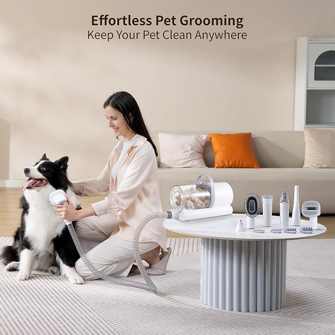 Dog Grooming Kit & Dog Grooming Vacuum with Suction, 6 in 1 Pet Grooming Vacuum for Shedding, Low Noise Dog Hair Vacuum with 1.5L Cup, Electric Dog Clippers for Grooming Thick Hair Cats & Dogs