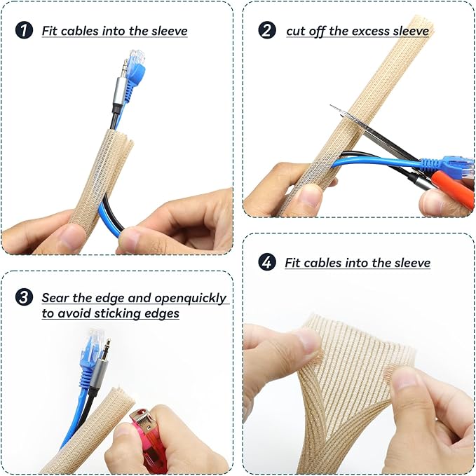 Wire Loom Tubing, 10ft Split Braided Cable Management Sleeve, Flexible Mesh Cord Protector Cable Sleeve for TV Computer (Wooden Color, 3/16")
