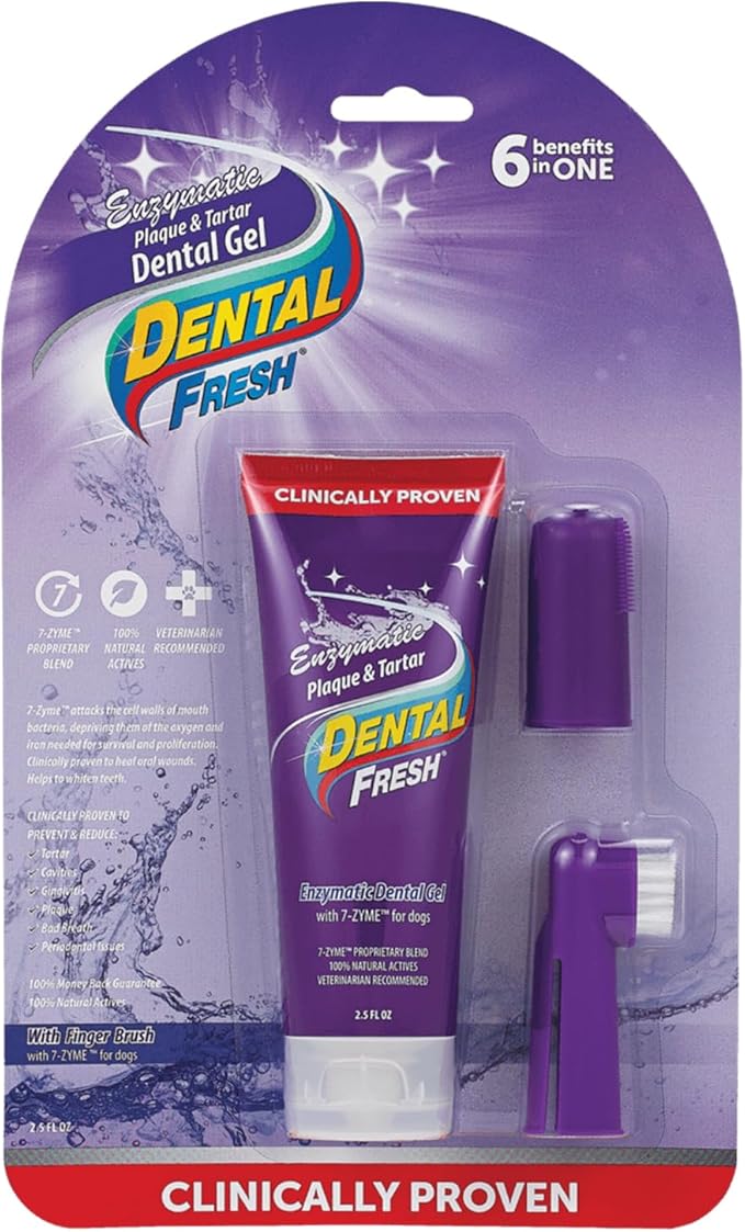 Dental Fresh Enzymatic Gel Finger Toothbrush Kit for Dogs, Includes Finger brush and Toothbrush – Teeth Cleaning