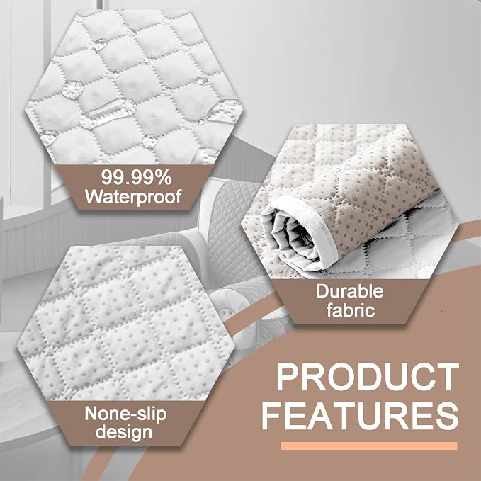 Water-Resistant Sofa Armrest and Headrest Covers with Side Pocket | Keep remotes close quilted polyester helps guard against wear, pet scratches, and kids' messes silicone backing adds grip