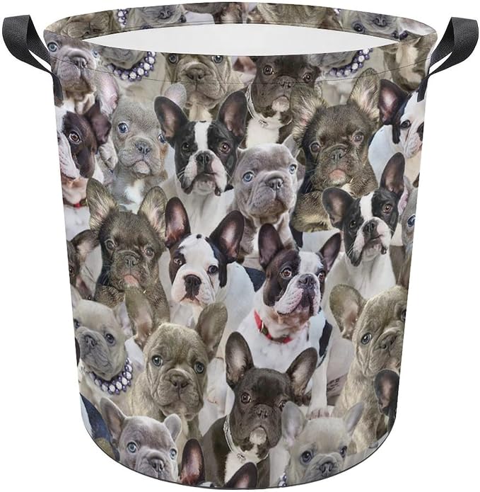 Funny Bulldog Face Print Laundry Basket, Cute Pet Dog Laundry Hamper, Dirty Clothes Basket for Bulldog Lover, Waterproof Laundry Baskets for Bedroom Bathroom, Gifts for Bulldog Mom Dog Owner