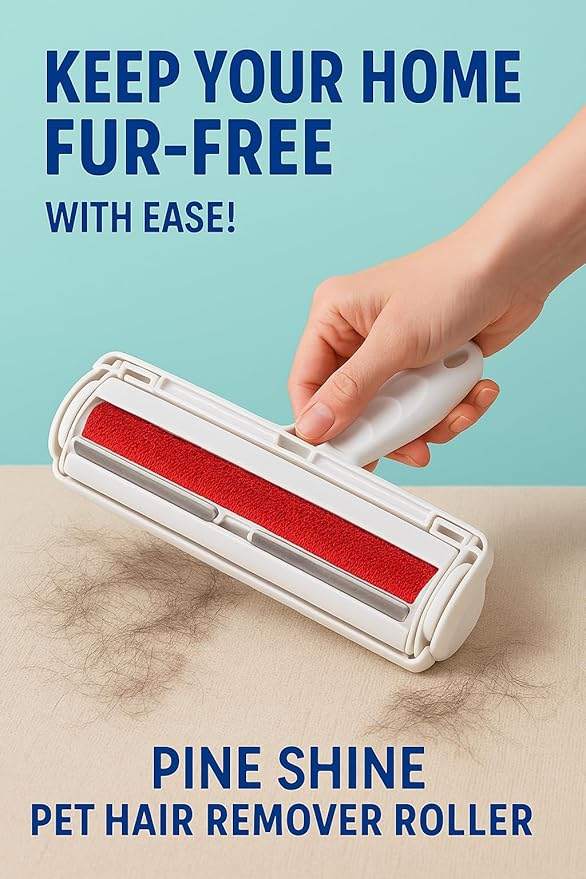 Reusable Pet Hair Remover Roller for Furniture & Carpet – Self Cleaning Lint Roller for Cat & Dog Hair, Fur Remover for Couch, Sofa, Bedding & Clothes, Ergonomic Palm Grip Handle