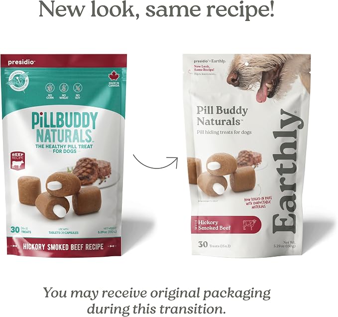 Presidio Earthly Pill Buddy Naturals - Beef Recipe Pill Hiding Treats for Dogs - Make A Perfect Pill Concealing Pocket Or Pouch for Any Size Medication - 30 Servings