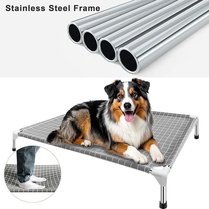 Elevated Dog Bed Pet Cot - Dog Cots Beds, Detachable Raised Cat Pet Bed, XL | 0.5mm stainless steel frame,Heavy-duty double-layer cotton fabric, Extra-large resting platform, Portable for outdoor camping