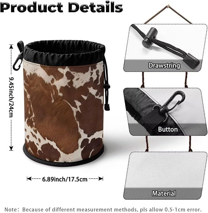 Cow Print Clothespin Bag with Hanging Hook for Clothesline Outdoor Summer Laundry Clothes Pin Holder Portable Pin Storage Organizer for Home Balcony Travel