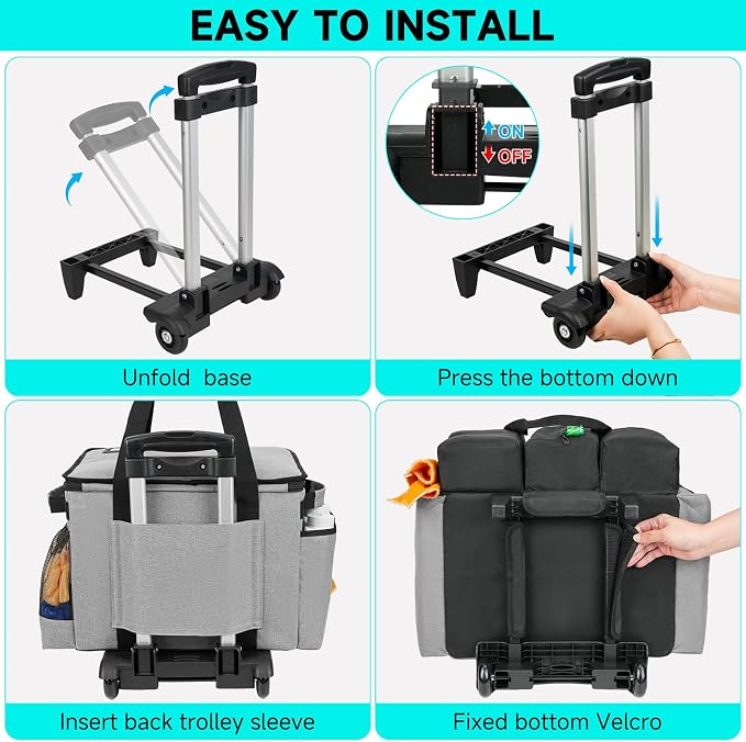 Cleaning Cadddy Bag with Rolling Cart, Large Cleaning Bag with Wheels | Cleaning Supplies Organizer with Detachable Trolley for Housekeepers, Housekeeping Cleaning Cart with Shoulder Strap & Handle
