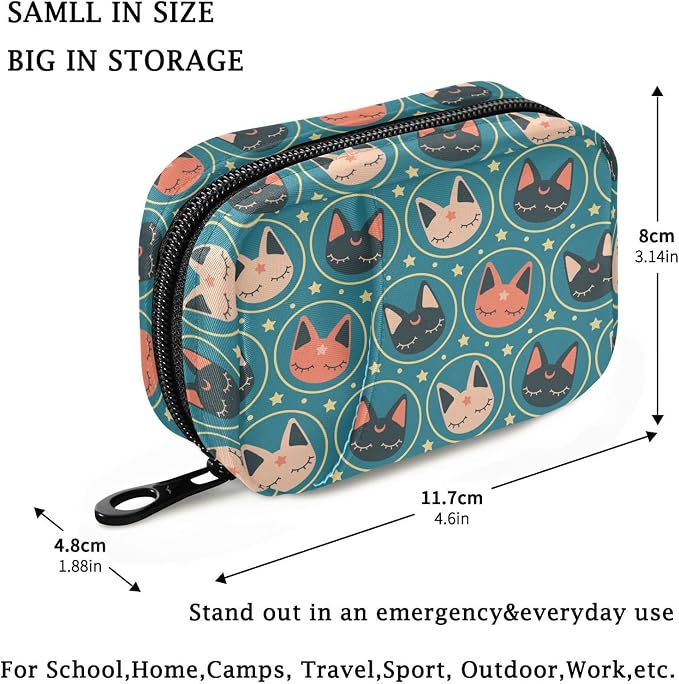 Fustylead Kawaii Space Cats Pill Organizer Travel Bag, Small Portable Pill Case Cute for Vitamin Fish Oil Supplements Medicine Organizer with Zipper