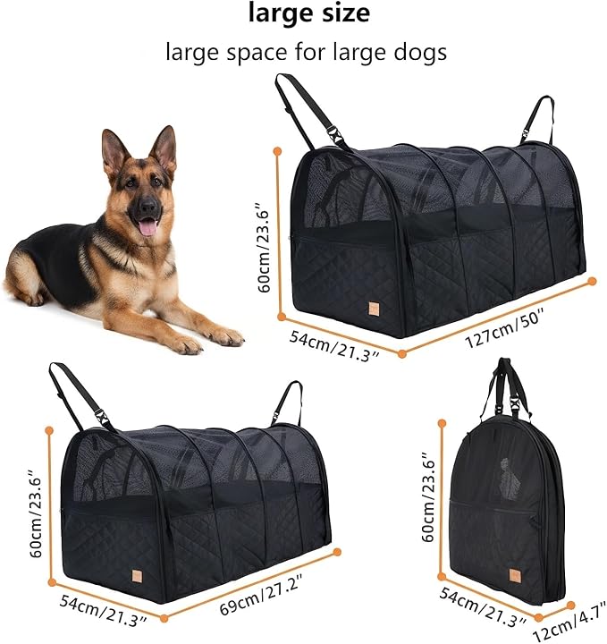Soft Sided Collapsible Dog Crate for Car - XL Portable | Collapsible dog car crate folds small Secure straps for back seat, SUV & trucks. Portable for multiple dogs, area restriction