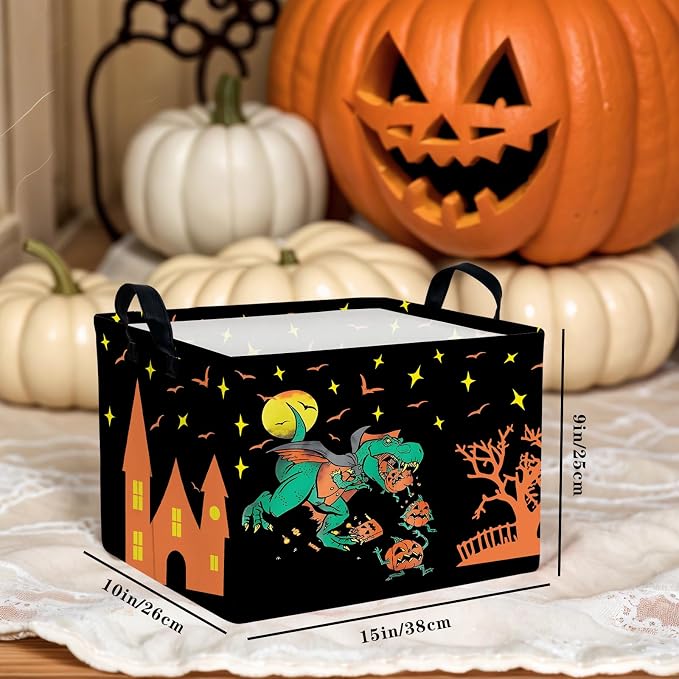 Halloween Basket Gift Cute Pumpkin Ghost Parties Decor Kid Trick or Treat Basket for Boys and Girls Rectangular Storage Bin Box (Dinosaur)