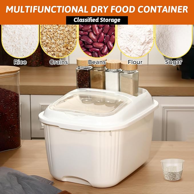 Blushtier 4 Pack Sugar Storage Containers Flour Bin with Wheels Large Pet Dog Food Storage Boxes Measuring Cup Sealed Transparent Flip Lid Portable Household Rice Container Set(20 Lbs)
