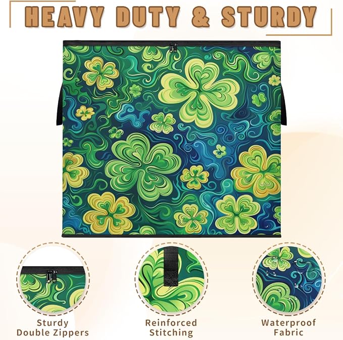 St Patricks Day Large Storage Bags, Fabric Bed Storage Containers, Foldable Closet Organizers for Blanket, Clothing, Comforter, Bedding, Lucky Clover Shamrock