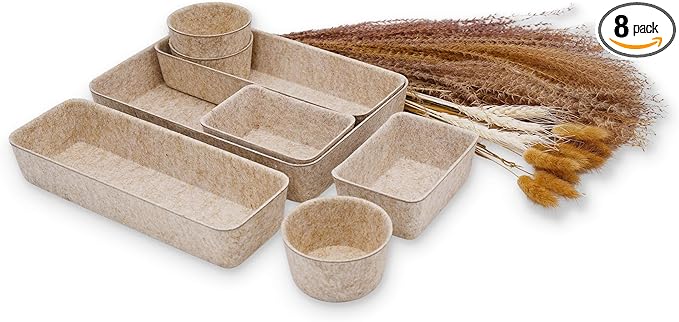 Welaxy Office Desk Drawer Organizer Tray hygge aesthetics 8 pc bin Oatmeal
