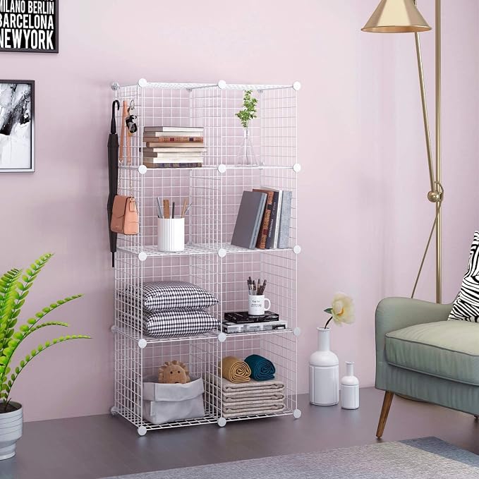 C&AHOME Wire Cube Storage, 8-Cube Organizer Metal C Grids Storage, White | Storage Bins Shelving, Modular Shelves, DIY Closet Cabinet Ideal for Living Room, Home, Office