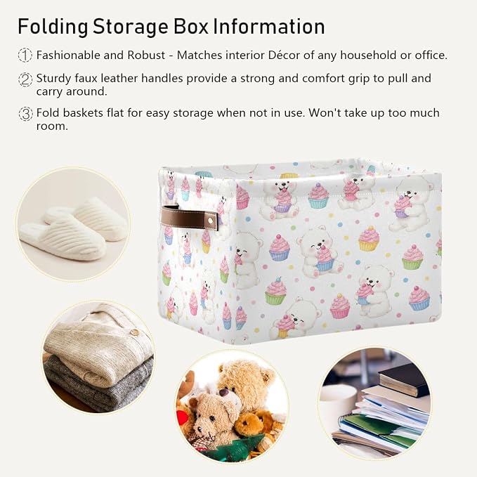 Kigai Storage Basket, Fabric Collapsible Closet Organizer Bin | Bear Waterproof Foldable Canvas Basket with Handles for Shelves, Nursery, Closet, Bedroom & Bathroom