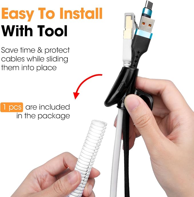 50 FT Wire Loom 1/2 Inch, Split Wire Loom Tubing Wire Conduit with Installation Tool, Flexible Wire Protector Tubing – White