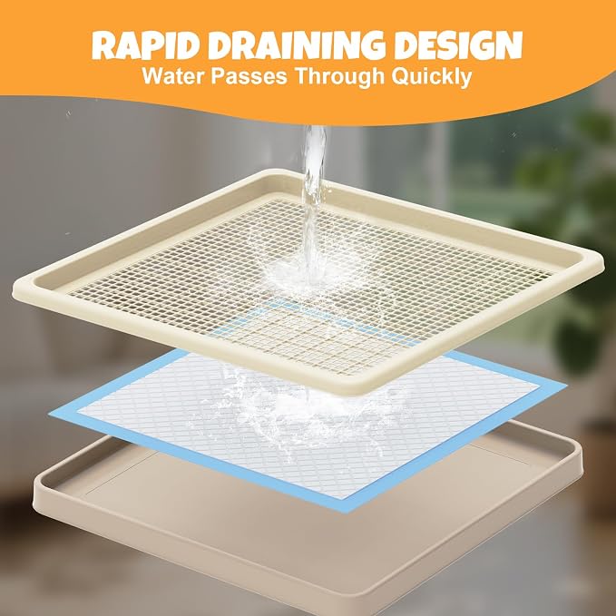 Dog Potty Tray Fits 22 x 22 In Pee Pad, Potty Training for Puppy Pad Holder | No More Torn Pee Pads, Smooth Dry-Paw Grid, Easy-Clean, Leak-Resistant Indoor Dog Potty For Apartments Balconies Rainy Days