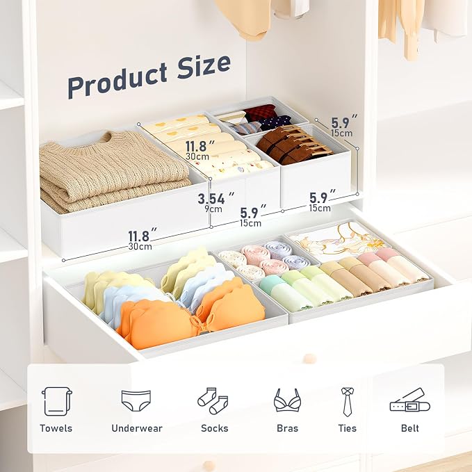 DIMJ Drawer Organizer Clothes 28 Pack - Foldable Baby Organizers and Storage & Closet Organizers for Bedroom, Closet - Nursery Organization Dresser Dividers for underwear, Sock,Bra, Belt, Tie,White