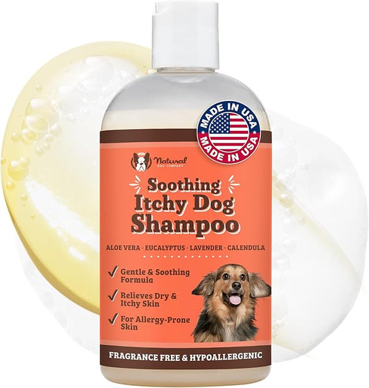 Natural Dog Company Itchy Dog Shampoo 12 oz – Hypoallergenic & Fragrance Free – Aloe Vera, Jojoba & Sea Kelp – Sulfate & Paraben Free – Soothes Dry, Itchy, Irritated Skin – Safe for All Breeds