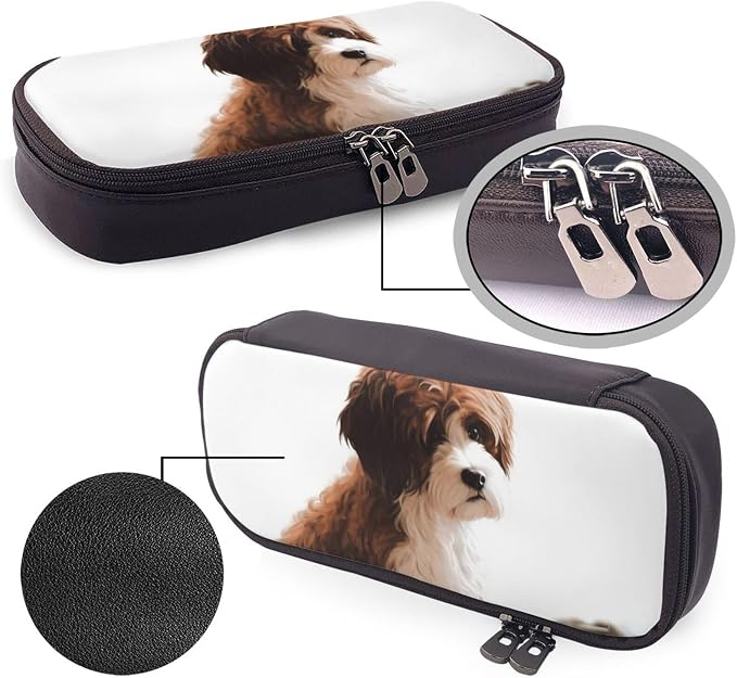 Leather Pencil Case Organizer Big Capacity Pencil Pouch Storage Bag With Compartments Cute Pencil Bag Pet Dog Pen Box Portable Cosmetic Makeup Bag Organizer