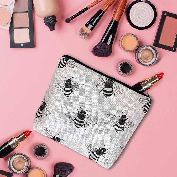 Bumblebee Makeup Bag For Women, Adorable Cosmetic Bag Makeup Bags, Gray Animal Bee Bumblebees Zipper Bag Travel Bags Toiletry Organizers Pouch Bags Washing Bags For Gym Bathroom