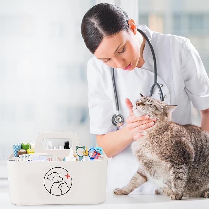 Dog Storage Organizer for Nursing Supplies,Portable Caddy for Pet Stuff,Divided Storage Bin for Dog Cat Feeding Bottle/Pet Pill Shooter/Whelping Kit-Bathroom,Countertop Storage-White