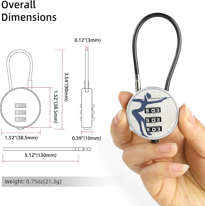 Small Combination Lock Outdoor Use Waterproof for Suitcase, Bike Basket, Pet Carrier, Small Padlock with 3 Digit Resettable Code & Cable Wire for Travel Luggage, Backpack, Carry Bag Zipper