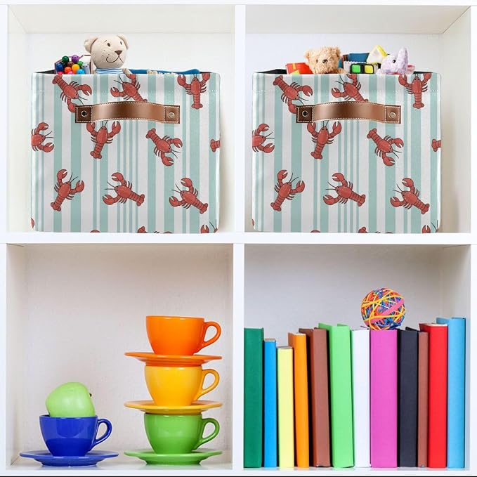 Kigai Lobster Storage Basket with Handles Waterproof Collapsible Storage Bin Canvas Fabric Basket Decorative Box Closet Organizer for Nursery Bedroom Office