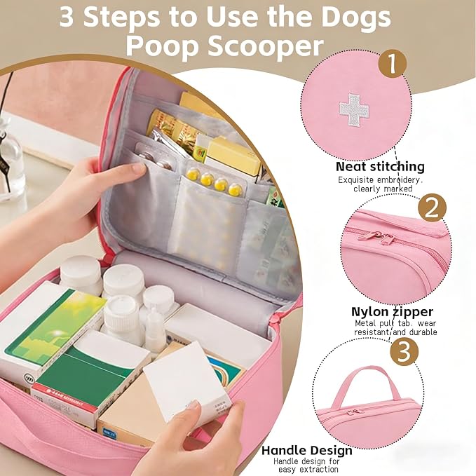 Empty First Aid Bag, Medicine Storage Bag, Portable Medicine Bag Organizer for Home Outdoor Camping Hiking Travel (Pink)