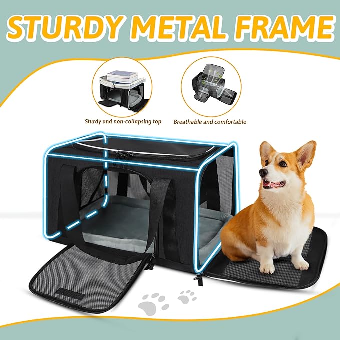 Small Pet Carrier 18" L x 13" W x 9.5" H Airline Approved, Black | for Southwest Airlines, Lockable Safety Zippers and Anti-Scratch Mesh, Pets Under 10 lbs