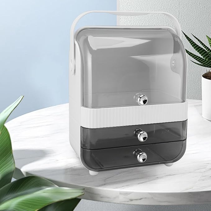 Makeup Organizer with PET Material and 2 Drawers for Bathroom Countertop (Large)