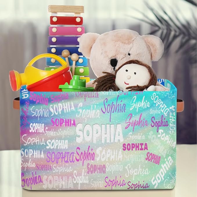 Custom Toy Box with Name Baskets Cubes, Gradient Green Color Galaxy | Organizing Boys Girls Pets Toys Closet Shelf Clothes Books