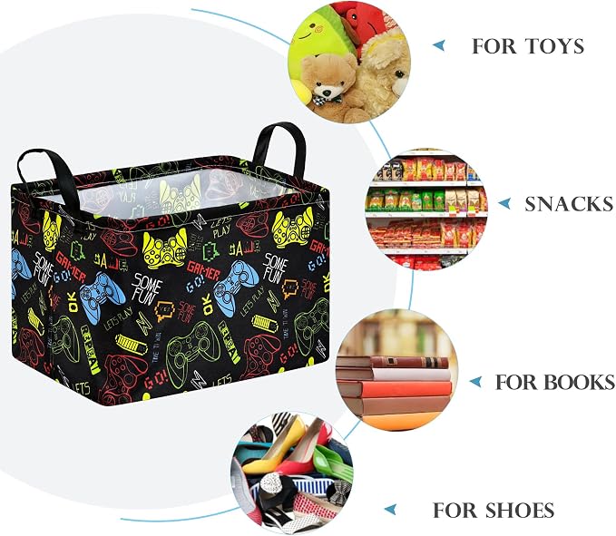 Baby Storage Basket Nursery Box Laundry Hamper Organization Bins for Toys and Clothes with Handles (Handle Game)