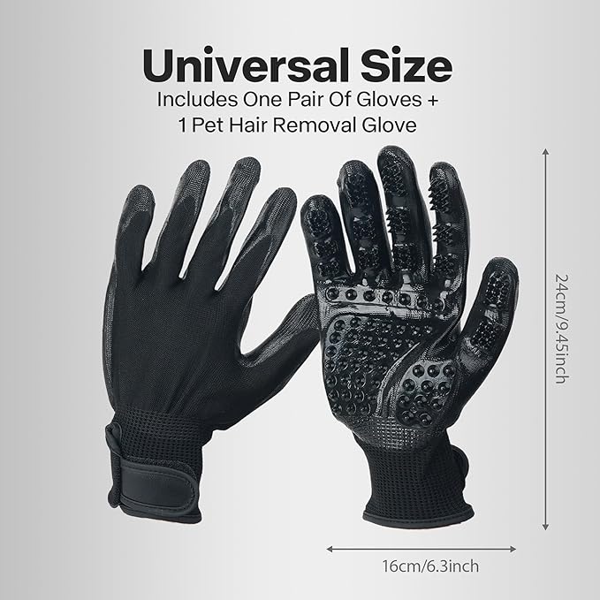 PAWISE 3-in-1 Pet Grooming Gloves,Shedding, Bathing & Massage Hair Remover Mitt for Dogs, Cats, Horses, Machine Washable Dog Bath Gloves