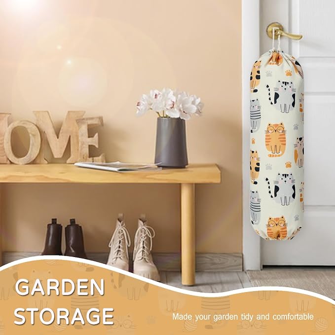 Plastic Bag Holder, Reusable Grocery Bag Holder for Plastic Bags Groceries Store, Flower Canvas Trash Plastic Bag Organizer Storage Holders for Home Kitchen Pantry Decor (Pretty Cat)