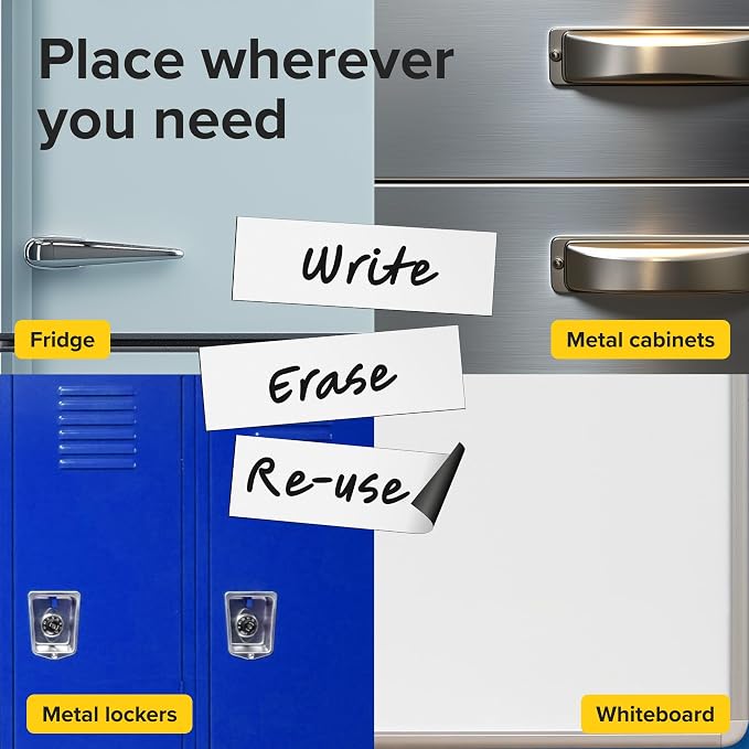 X-bet MAGNET Dry Erase Magnetic Labels, 1x3 (2.5x7.5cm), 60 pcs, White | Reusable Write-On Magnet Stickers for Fridge, Whiteboard & Classroom, Erasable Blank Labels & Sticky Notes