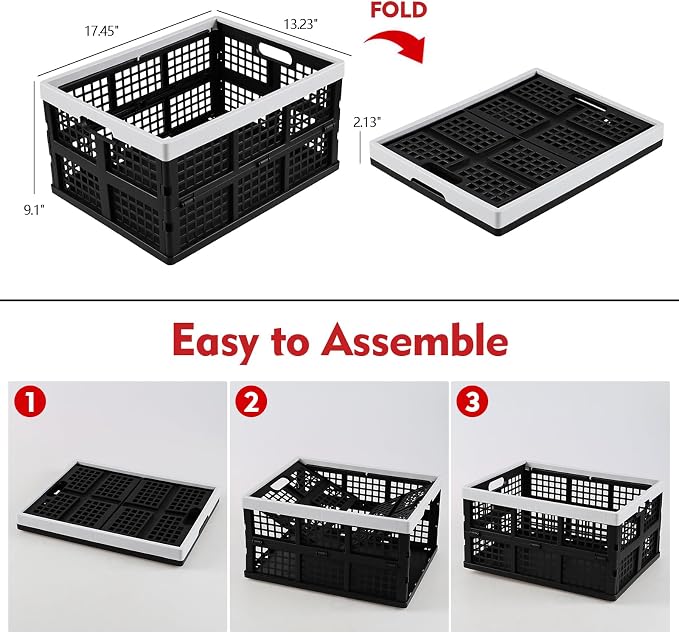2-Pack 34 L Plastic Collapsible Storage Crates, Stackable Basket Bin | Foldable Milk Crate
