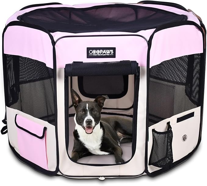 Jespet Soft Dog Playpen, Portable Pet Exercise Pen Kennel with Carry Bag | 2-Door, Easy to Fold, Ground Stakes, Zipper Locks, Large Storage Pocket, Washable Top Mesh Cover & Bottom Cover