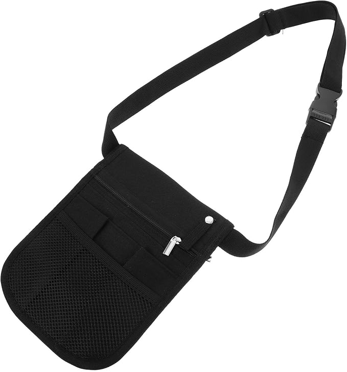 Black Oxford Cloth Nurse Utility Waist Pack with Multiple Compartments | Adjustable Strap, Portable Organizer Pouch, Practical for Nurses and Pet Groomers
