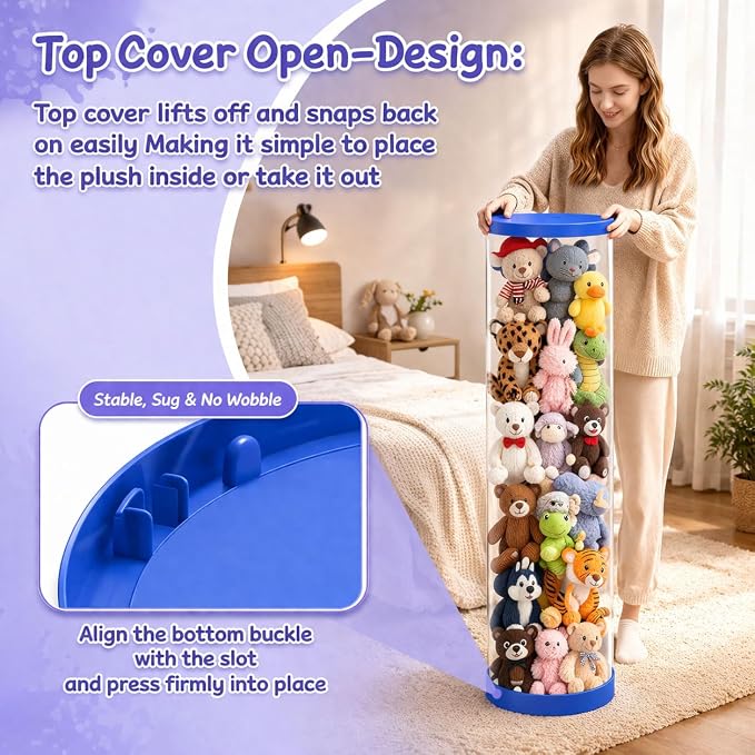 Upgraded Storage Tube, Dust-Resistant 47x11 Inch, PET Transparent Bucket with Double Zipper, Easy Assembly & Space Saving, Ideal for Playrooms Living Rooms Bedrooms （Blue）